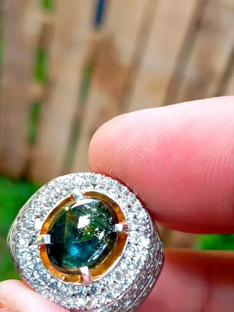 Fancy star safir green star safir no heat memo GRI ring perak