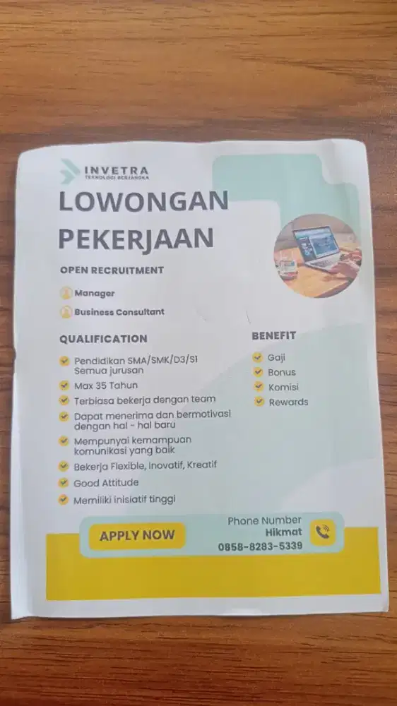 Dibutuhkan Karyawan & Karyawati Untuk Bisnis Consultant