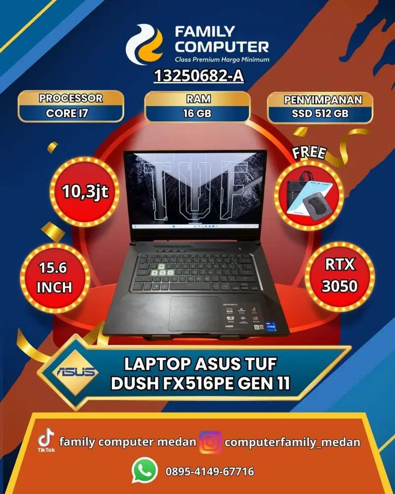 ASUS TUF DASH GAMING I7 GEN 11 RAM 16GB RTX 3050 SSD 512GB LIKE NEW-OK