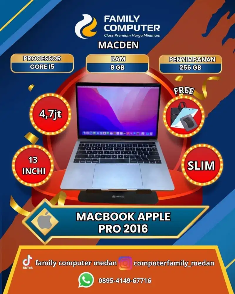 MACBOOK PRO 2016 TOUCHBAR 13'3 INC RETINA CORE I5 RAM 8GB SSD 256GB OK