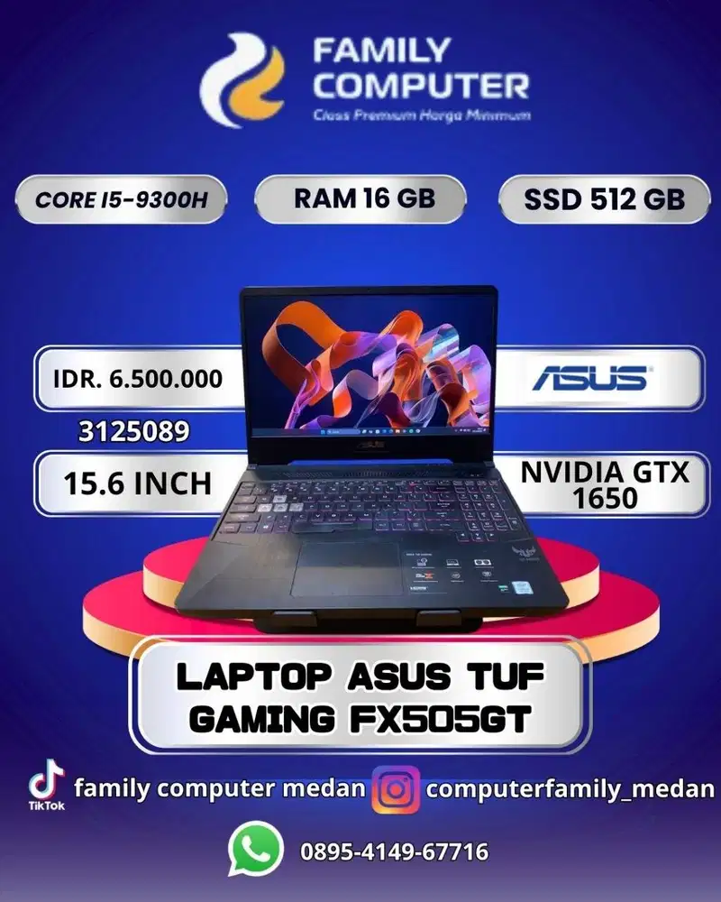 ASUS TUF GAMING CORE I5 GEN 9 RAM 16GB SSD 256GB NVIDIA GTX 1650 RGB