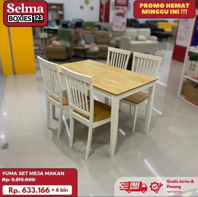 Meja makan set kayu solid