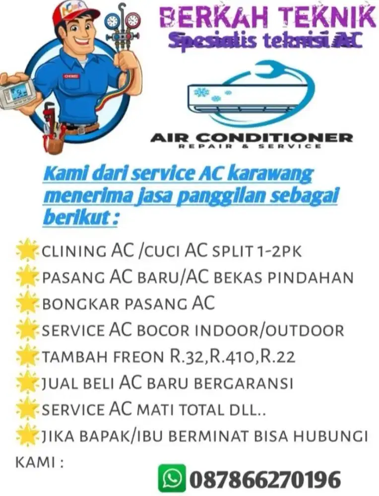 Service AC, bongkar pasang AC,cuci AC bergaransi daerah Karawang
