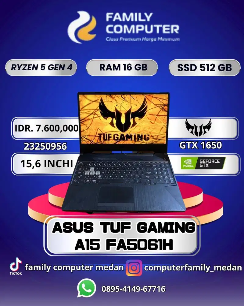 ASUS TUF GAMING RYZEN 7 RAM 16GB SSD 512GB GTX 1650 FULLSET LIKE NEW