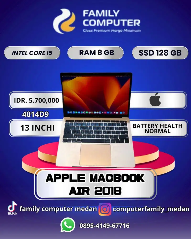 MACBOOK AIR 2018 13'3INC RETINA CORE I5 8GB SSD 128GB LIKE NEW MULUS