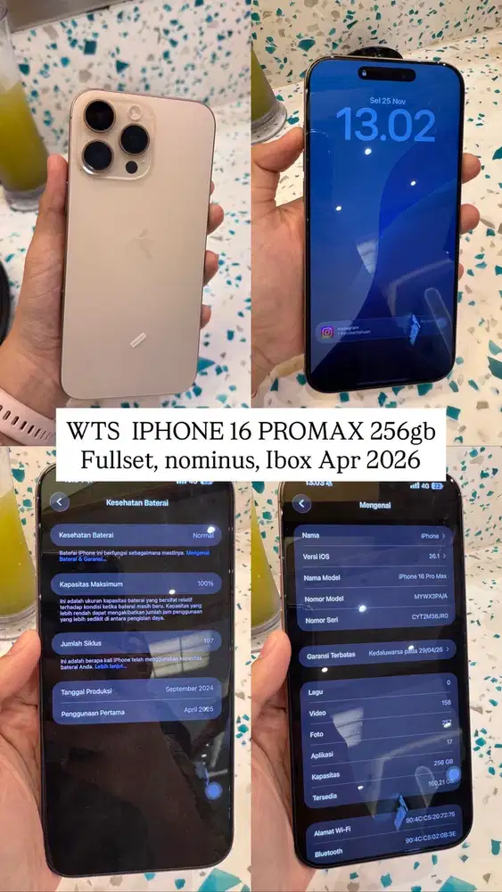 JUAL HP IPHONE 16 PROMAX 256 GB GARANSI IBOX APRIL 2026