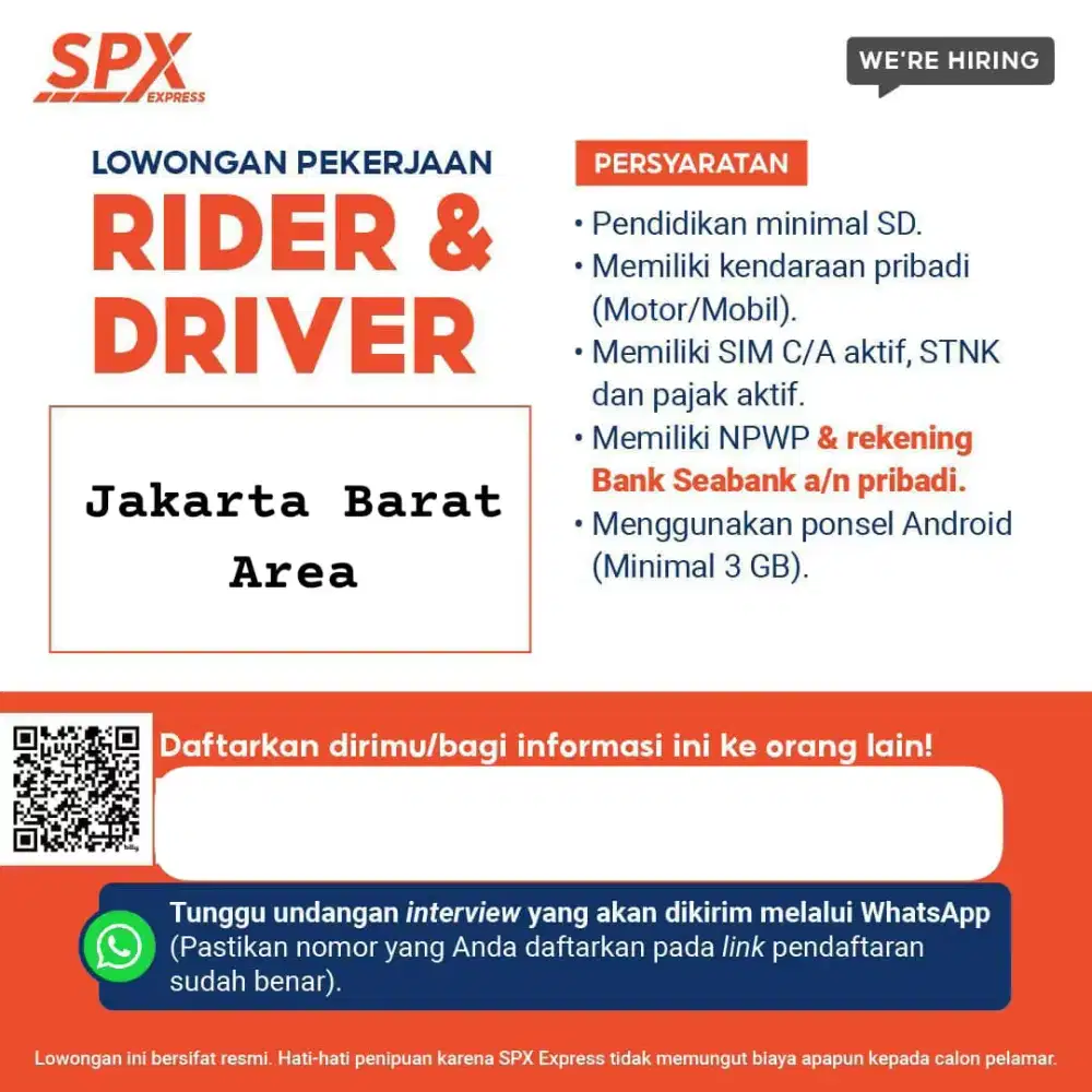 KURIR MOTOR DELIVERY SPX EXPRESS AREA JAKARTA BARAT