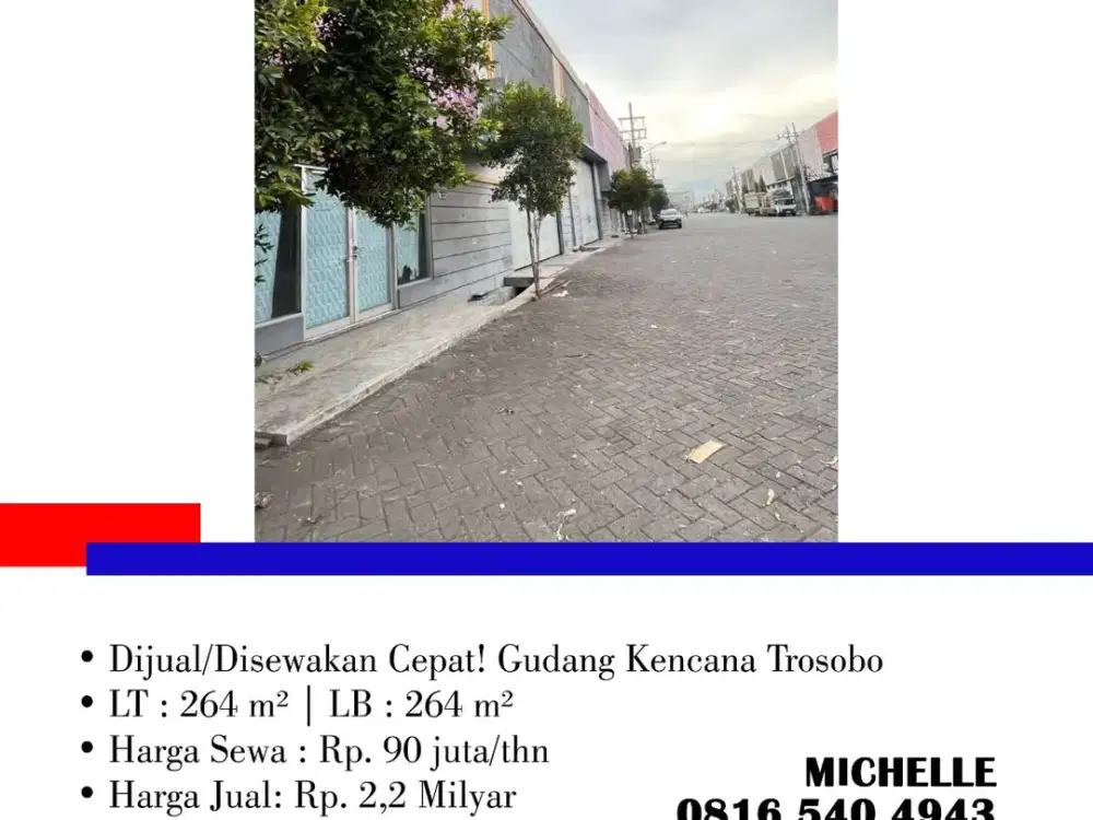 Dijual/Disewakan Cepat! Gudang Kencana Trosobo