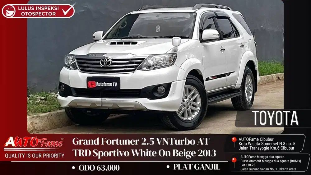 ODO 63RB Toyota Grand Fortuner 2.5 VNTurbo AT TRD Sportivo White On Be