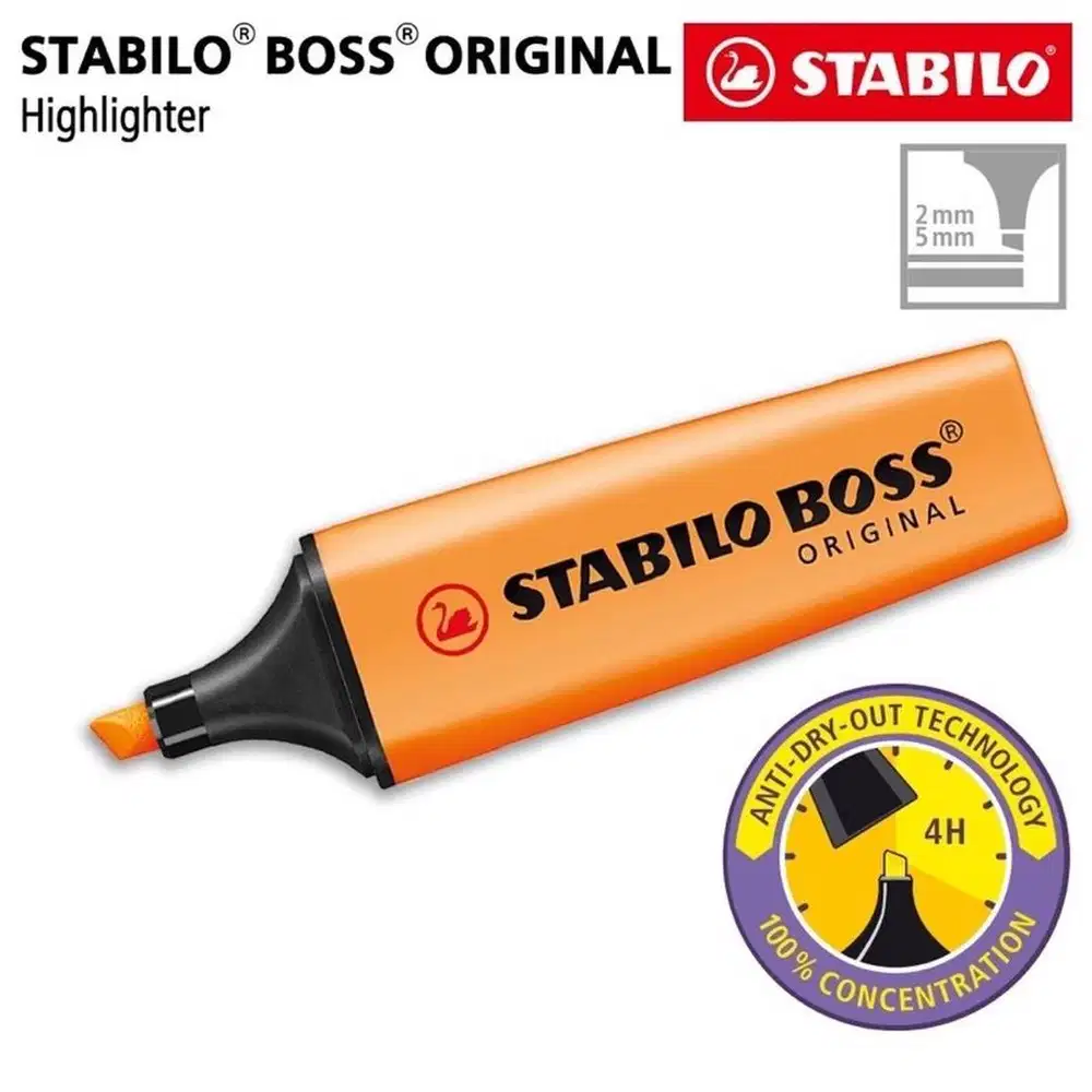 Stabilo Boss Original Highlighter dengan Teknologi Anti-Dry-Out 4H dan