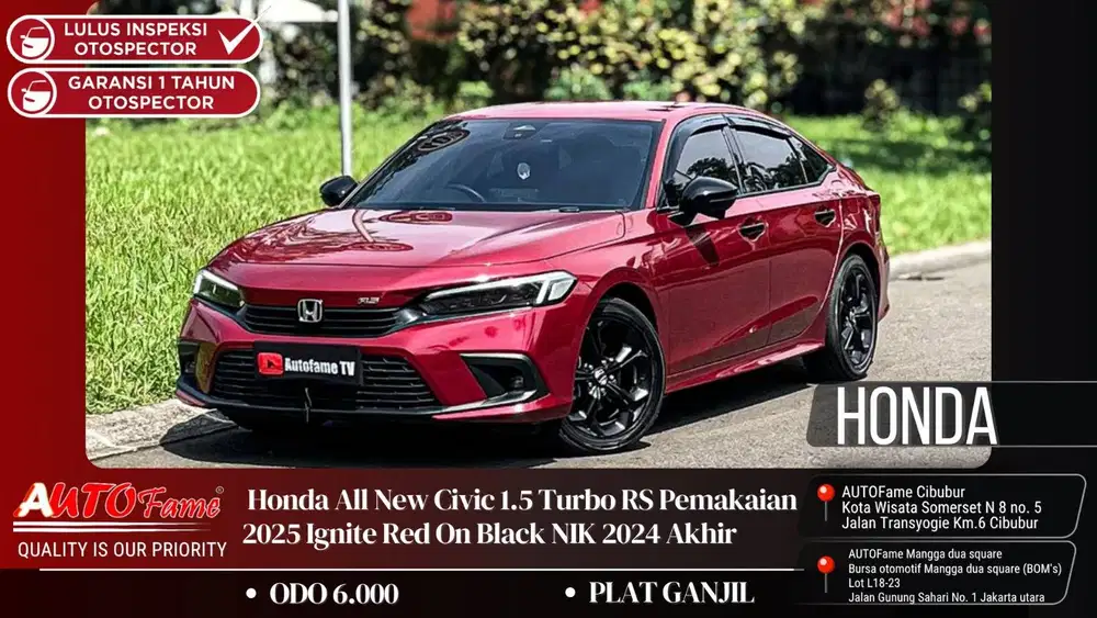 Honda All New Civic 1.5 Turbo RS Pemakaian 2025 Ignite Red On Black NI