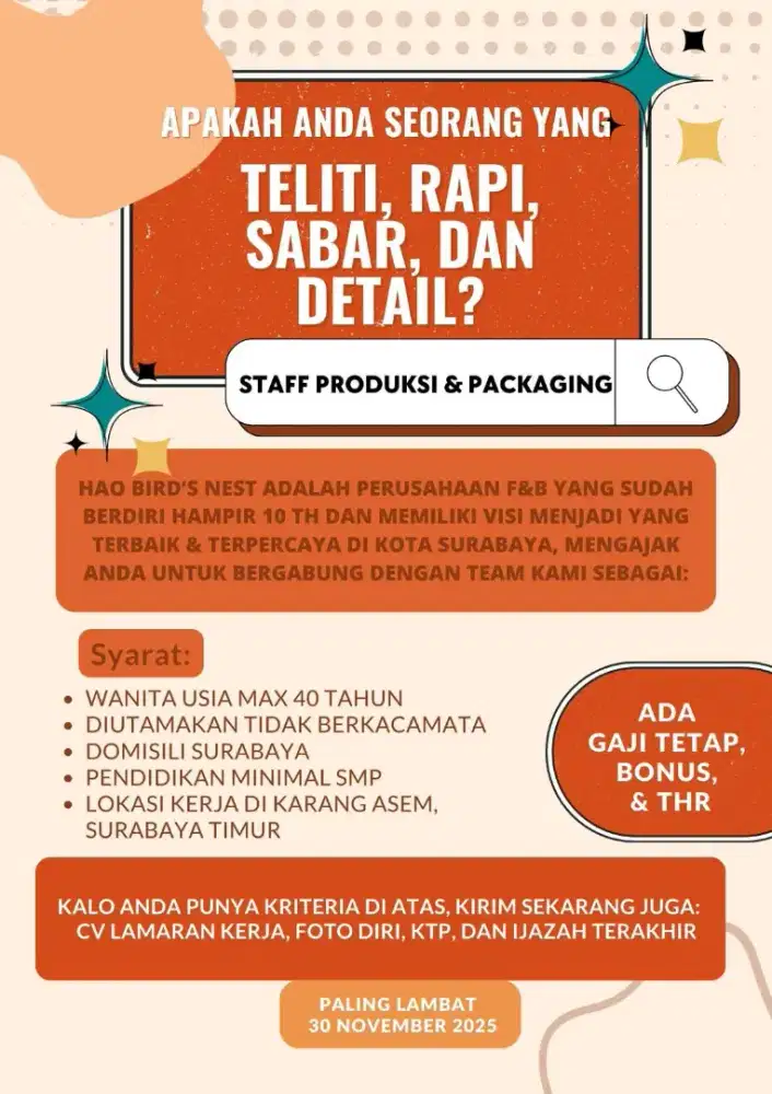 Lowongan Kerja PRODUKSI dan PACKAGING di SURABAYA TIMUR