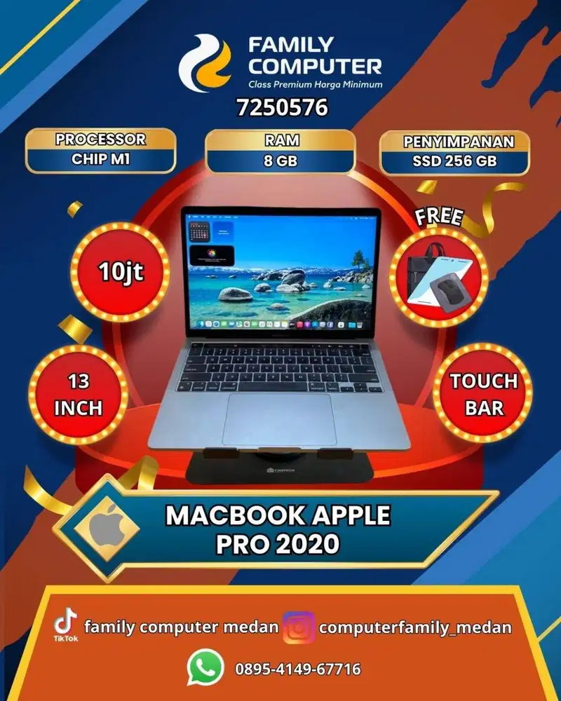 MACBOOK PRO TOUCHBAR 2020 M1 RAM 8GB SSD 256GB IBOX SIAP PAKAI GARANSI