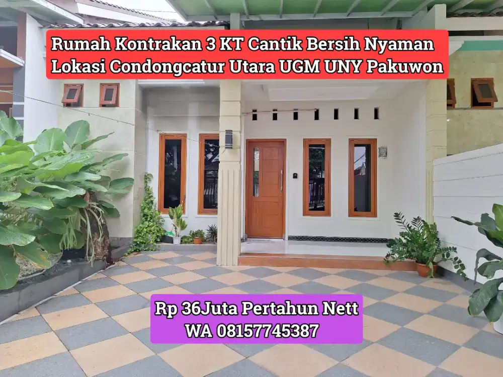 RUMAH DISEWAKAN CONDONGCATUR UTARA UGM PAKUWON MALL 37JUTA NETT