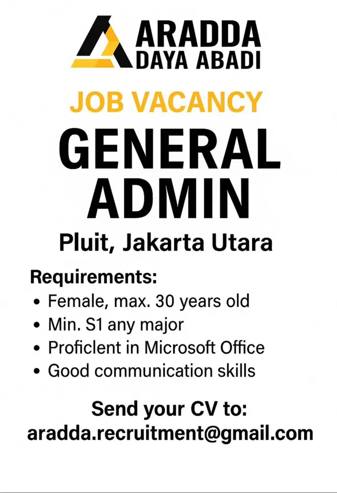 Loker Admin General di daerah pluit Jakarta Utara