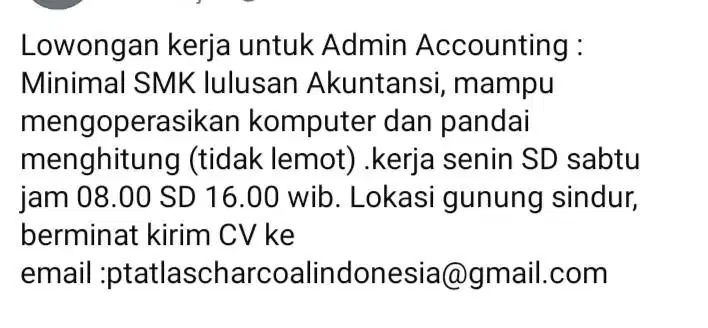 Loker Admin keuangan