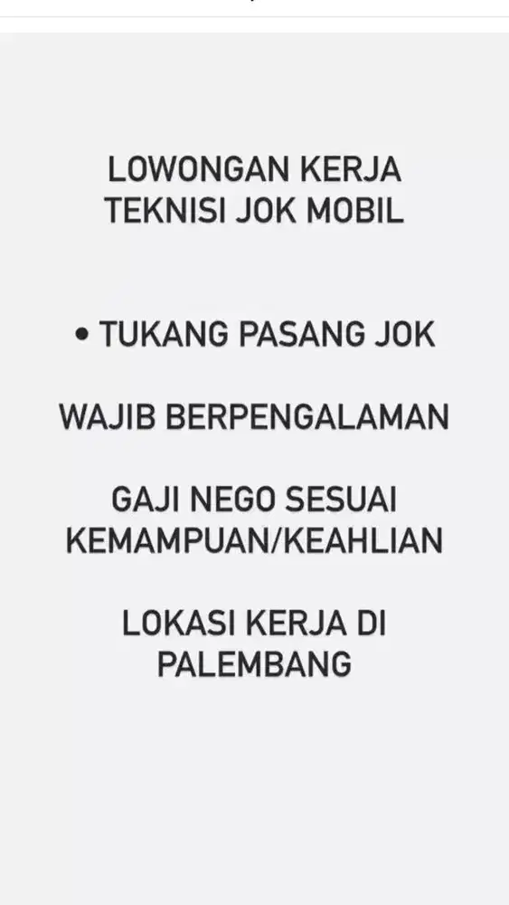 Lowongan Kerja Teknisi Jok Mobil, Tukang Jahit, Tukang Pasang