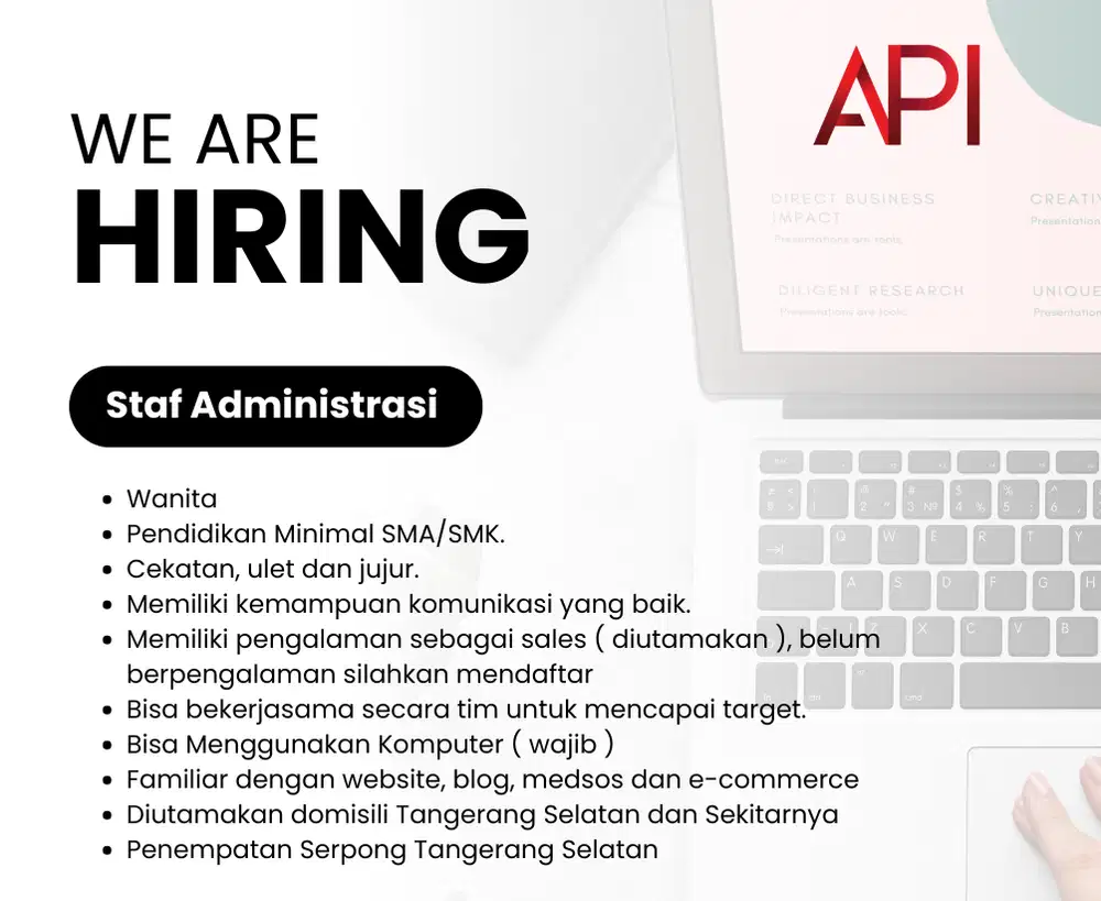 Dibutuhkan Segera Staf Admin Domisli Tangsel