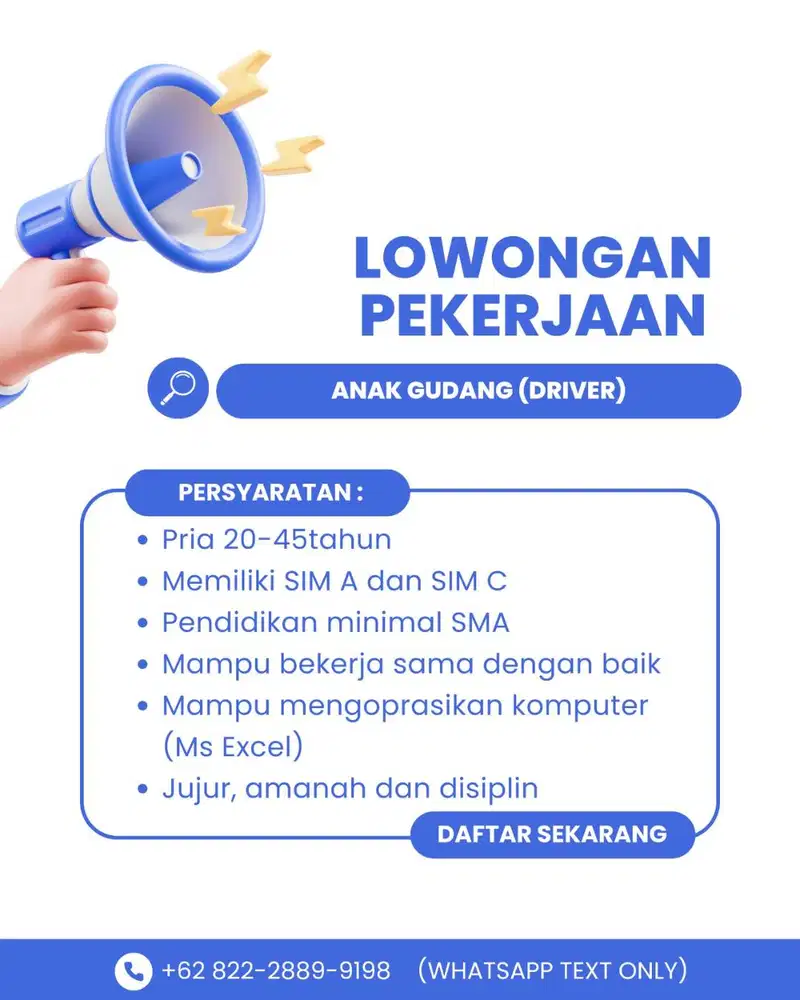 LOWONGAN KERJA ANAK GUDANG (WARE HOUSE)