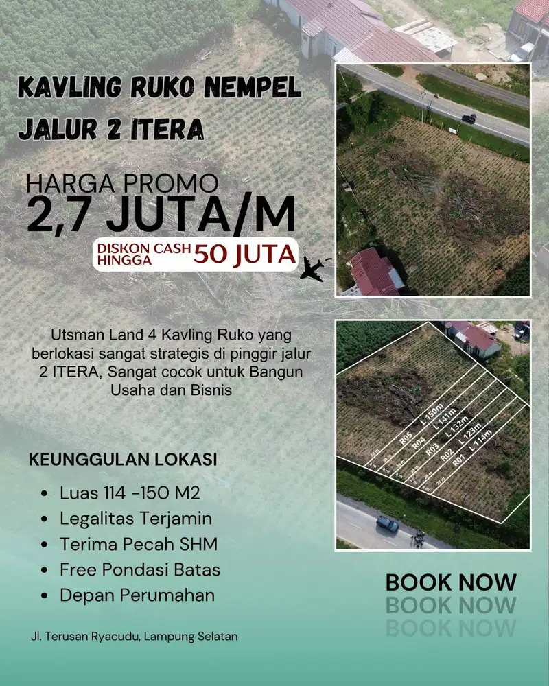 KAVLING RUKO ITERA Pinggir Jalan Cor Beton ITERA-KOTA BARU