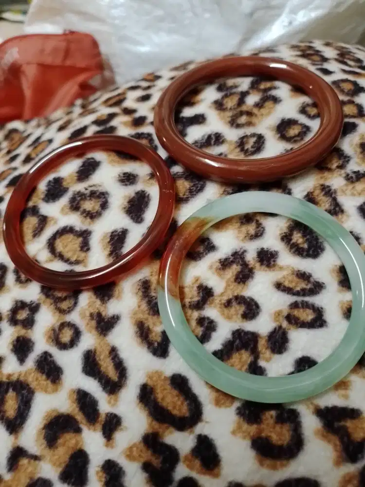 JUAL BU MURAH 400 RB 3 Buah GELANG GIOK JADE HIJAU & MERAH ASLI BURMA