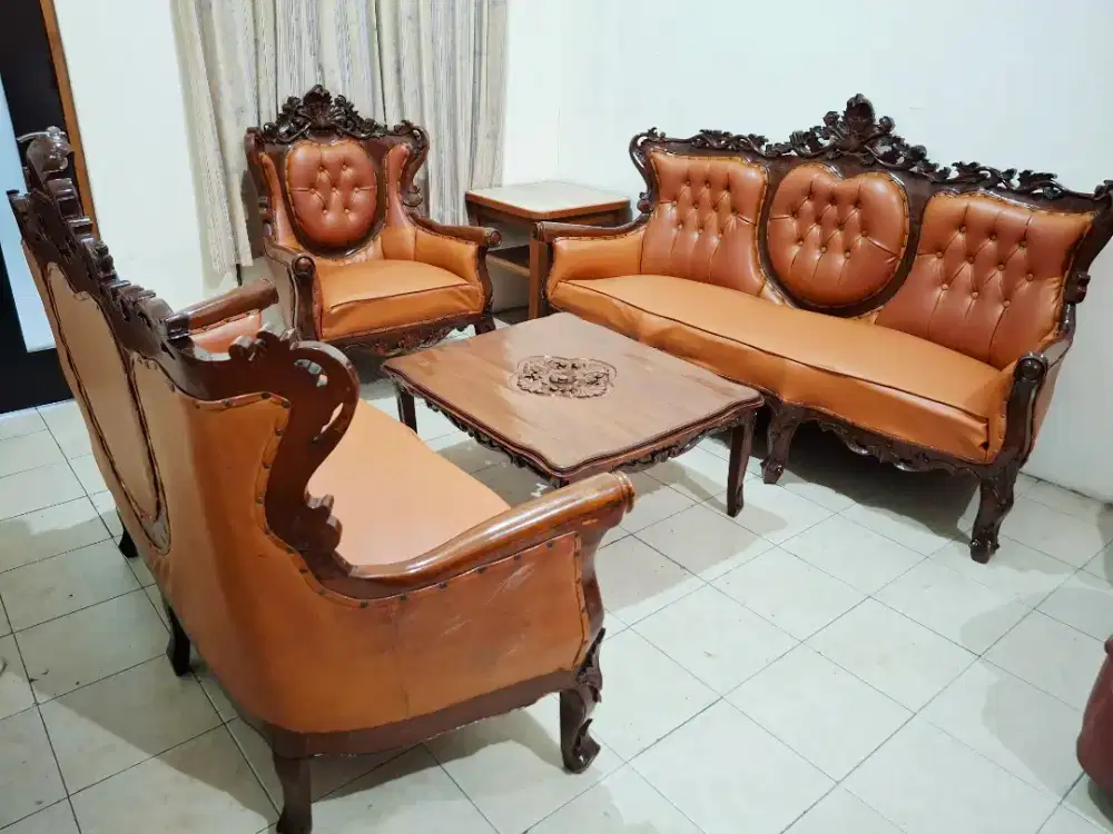 Kursi Tamu Jati Set Sofa Bangku Ruang Meja Kayu Ukir Antik Klasik 3211
