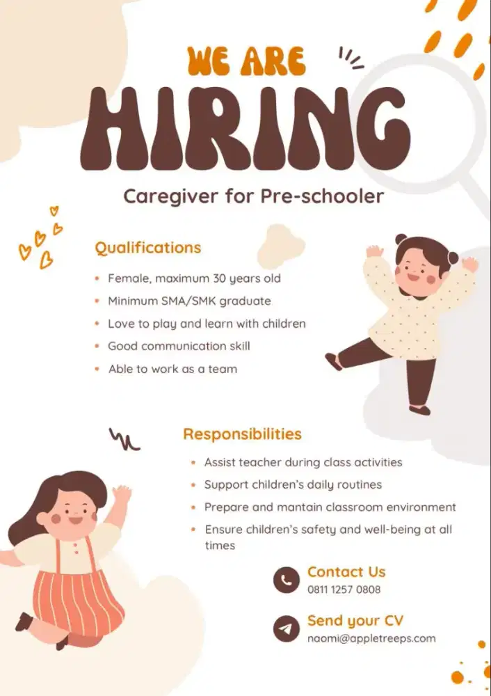 Lowongan pekerjaan Caregiver dan office girl