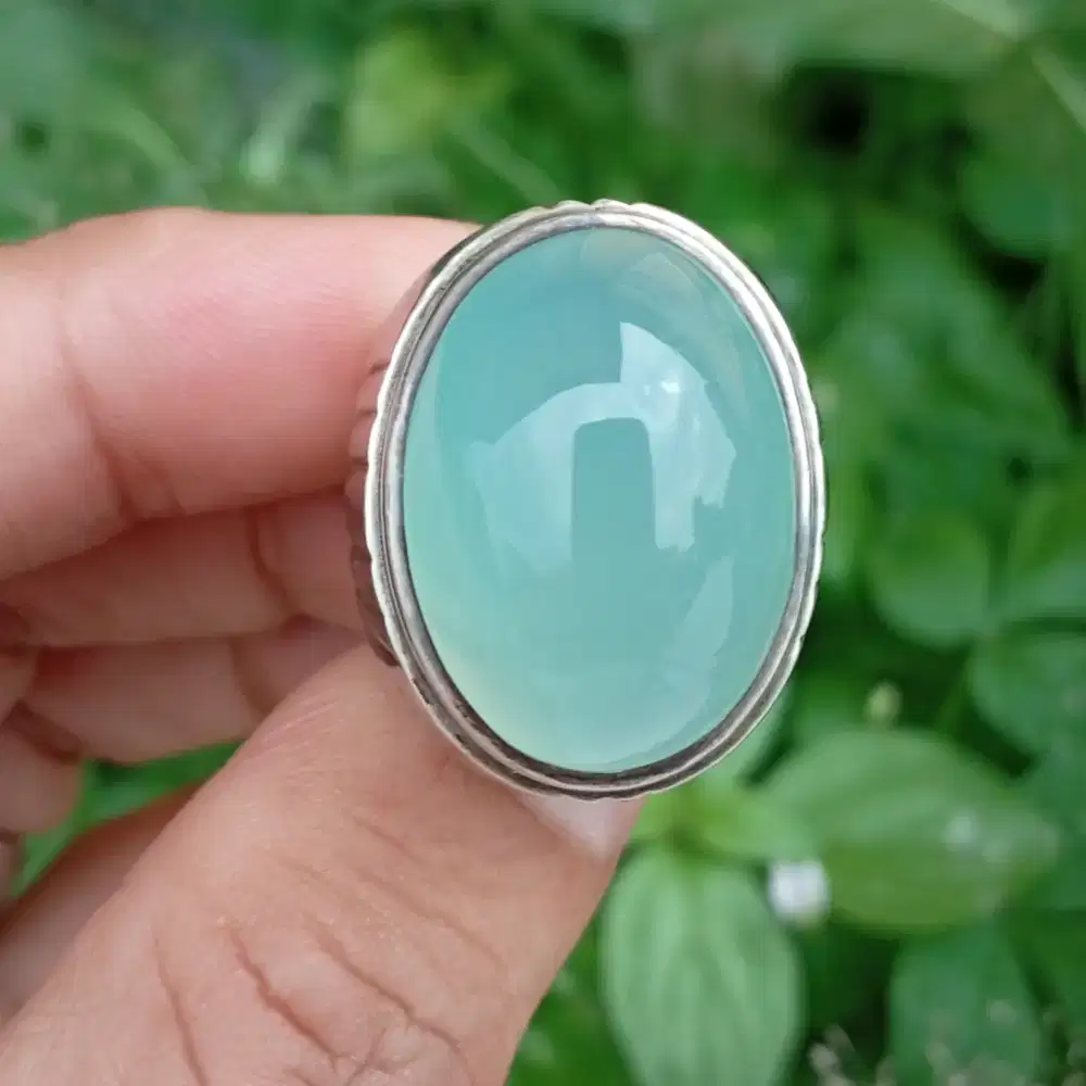 Natural Blue Chalcedony size kantor ring perak memo GCK