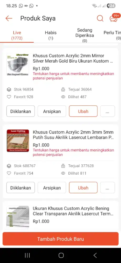 Admin shift malam  balas chat  untuk Produk custom