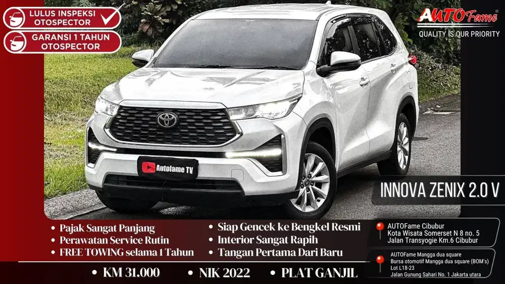 Toyota Innova Zenix 2.0 V CVT AT White On Brown NIK 2022 Akhir