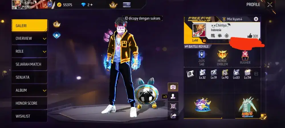 Jual akun Fire fire max