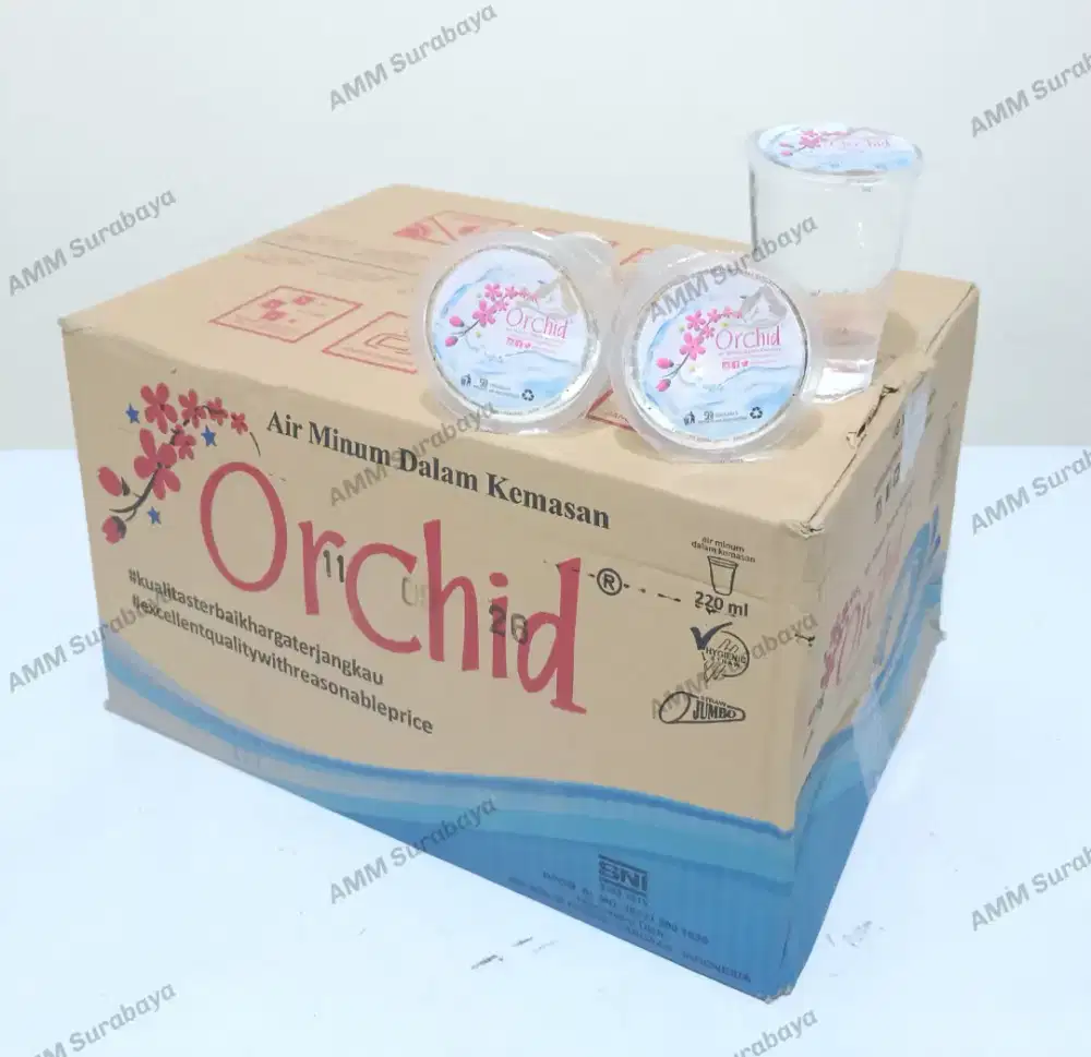 Air Minum Gelas dan Botol merk Orchid. Murah, segar, berkualitas