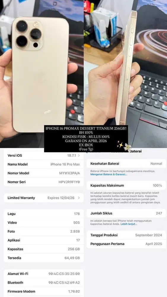 IPHONE 16 PROMAX DESSERT TITANIUM 256GB!! SECOND A LIKE 99%