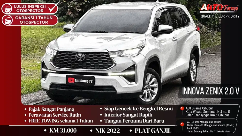 Toyota Innova Zenix 2.0 V CVT AT White On Brown NIK 2022 Akhir
