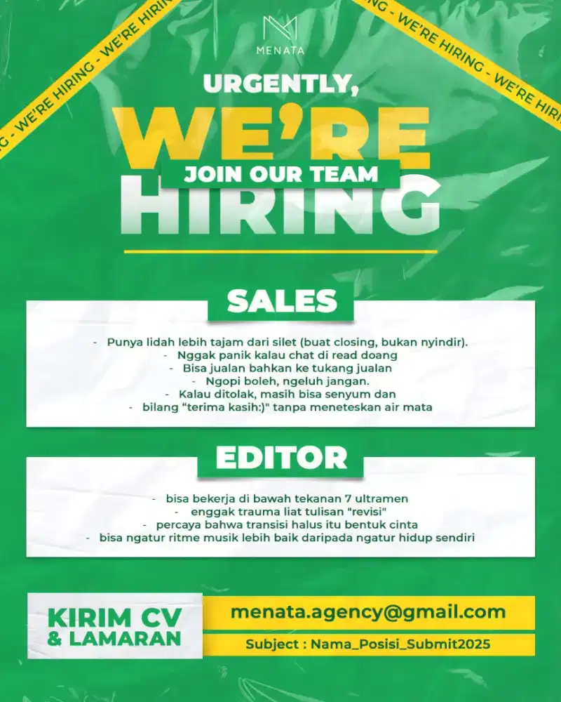 Dibutuhkan video editor+videographer & sales marketing