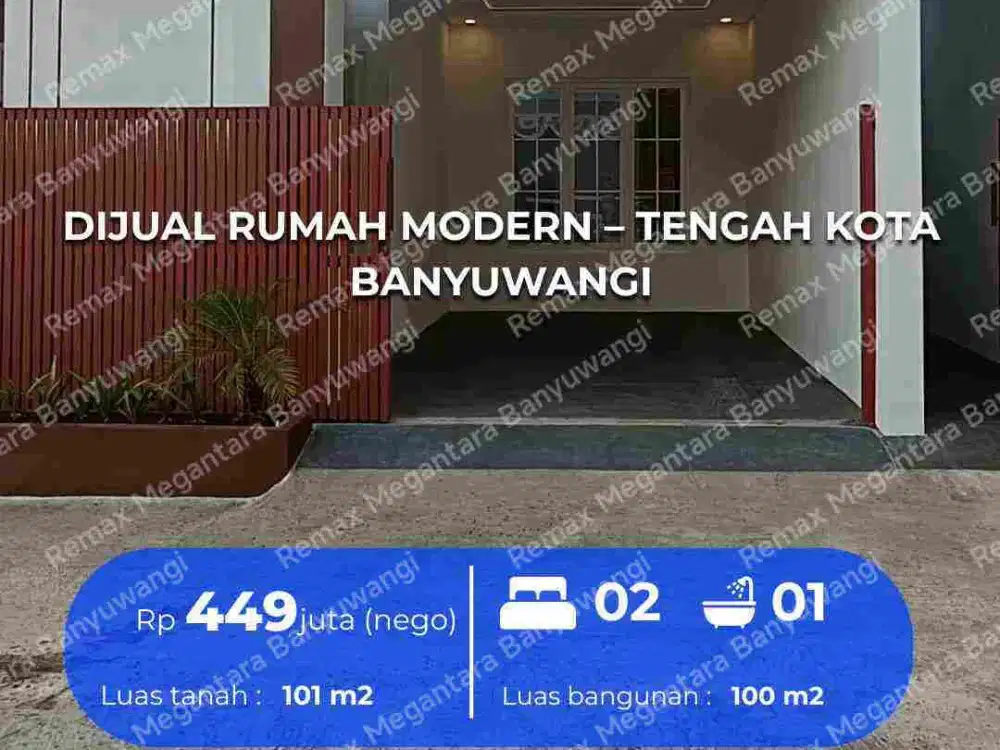 DIJUAL RUMAH MODERN – TENGAH KOTA BANYUWANGI
Lokasi strategis di belakang Kampus UNTAG Banyuwangi
