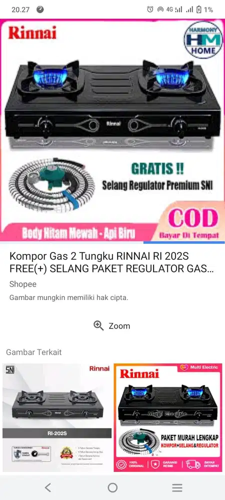 Kompor rinnai 2 tungku komplit