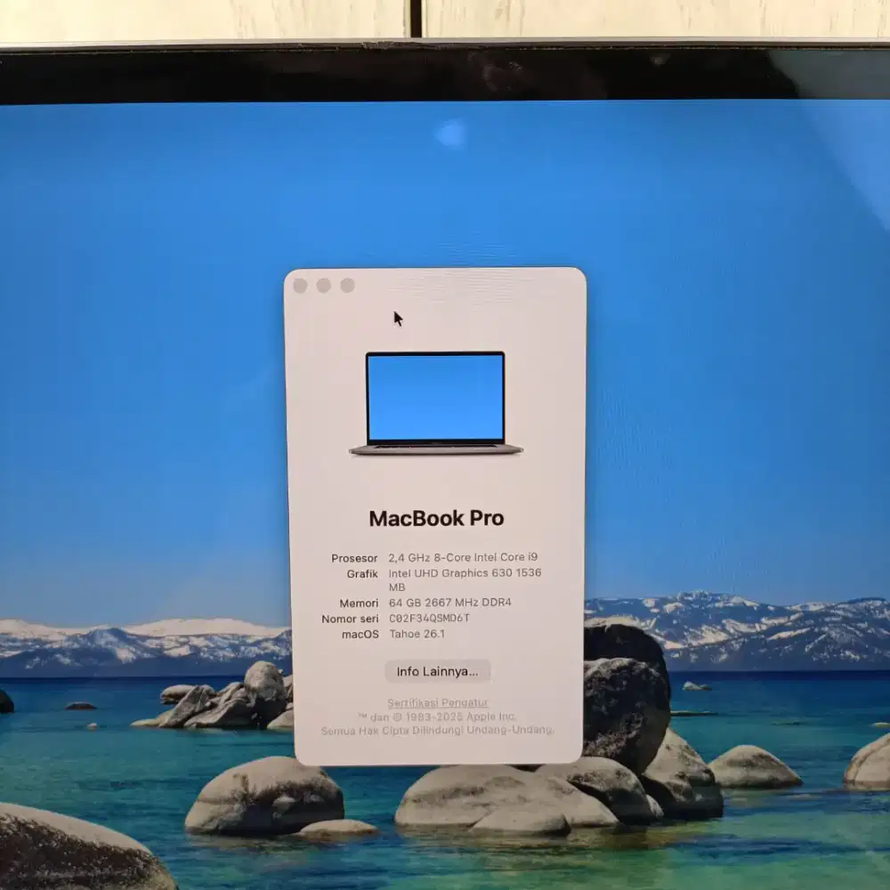 Macbook Pro 2019 Ram 64 Ssd 1 Tb Core I9 layar 16 Inch Space Grey