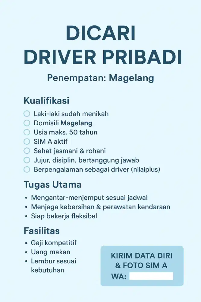Dibutuhkan Driver Pribadi