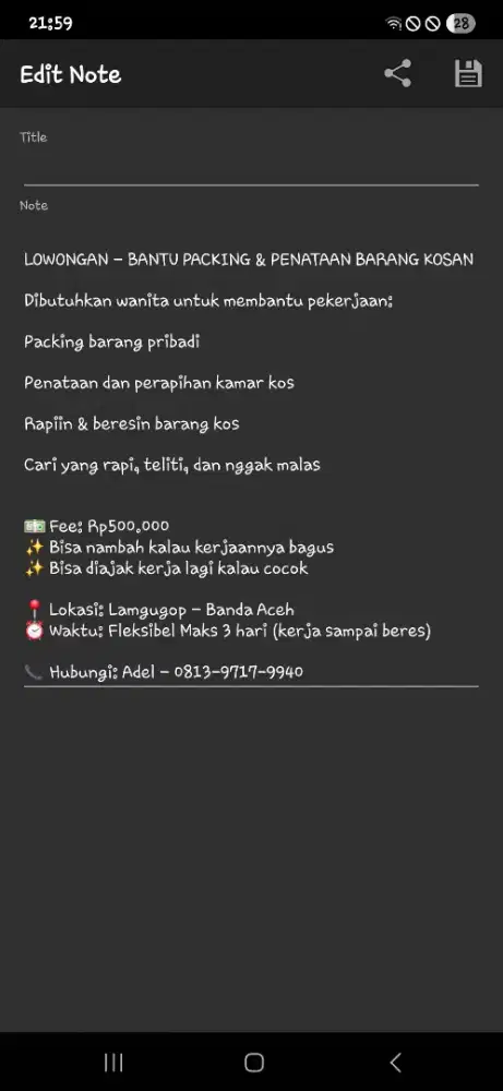 Lowongan Bantu Packing dan Penataan Barang Kosan