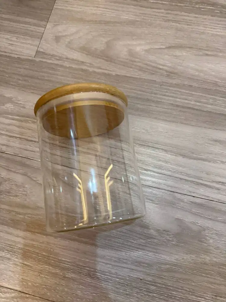 Toples kayu kaca 600ml bulat merk Veronica