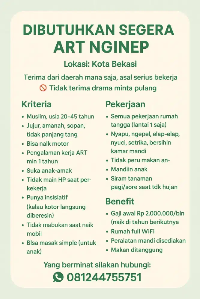 DICARI ART Ngasuh anak