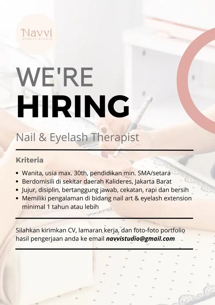 Loker/Lowongan Kerja Nail Art & Eyelash Therapist Beauty Studio
