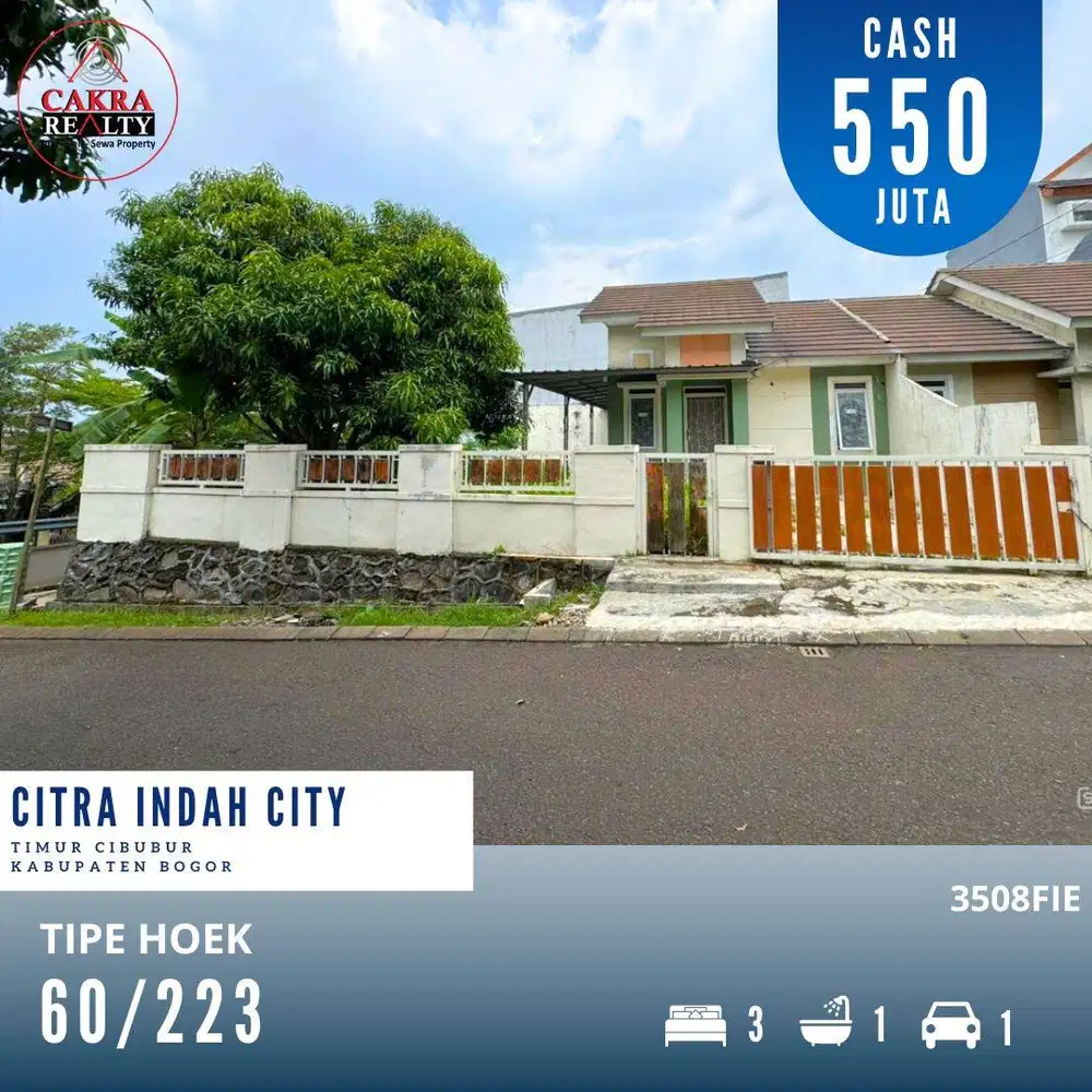 Rumah bagus tanah luas posisi hoek di citra indah