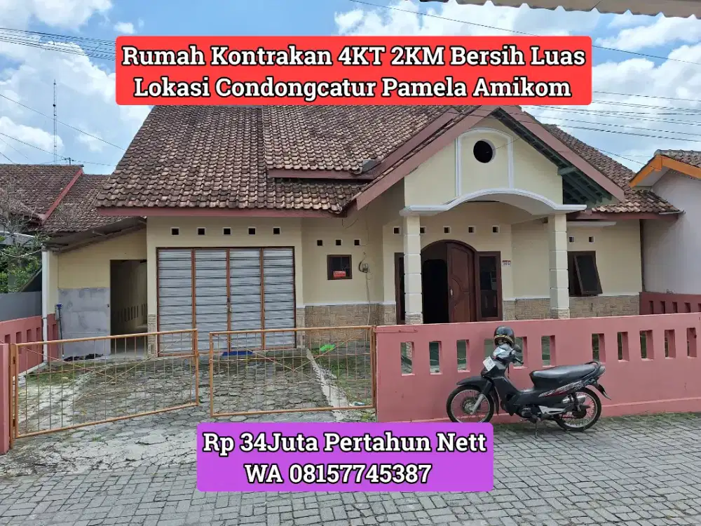RUMAH DISEWAKAN CONDONGCATUR PAMELA AMIKOM UPN 4KT 2KM 34JUTA NETT