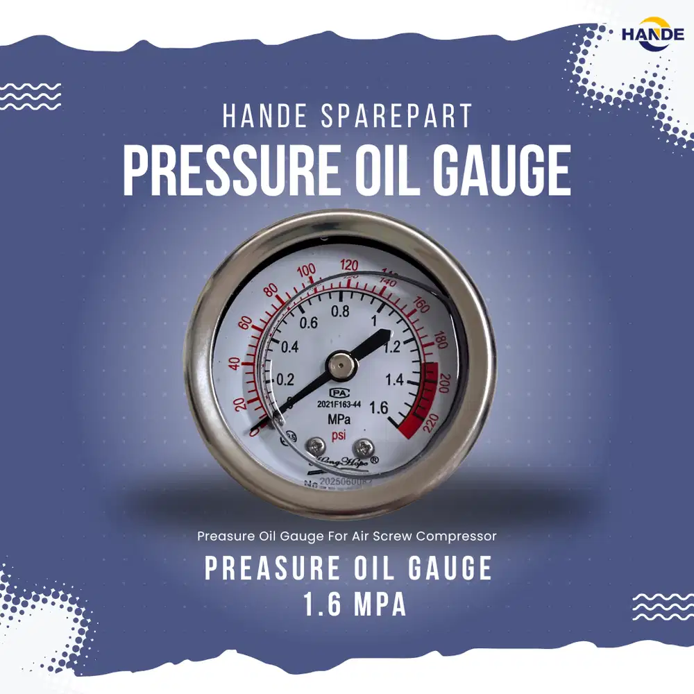 Hande Original Sparepart - Pressure Oil Gauge Kompresor 1.6 mpa/0-220