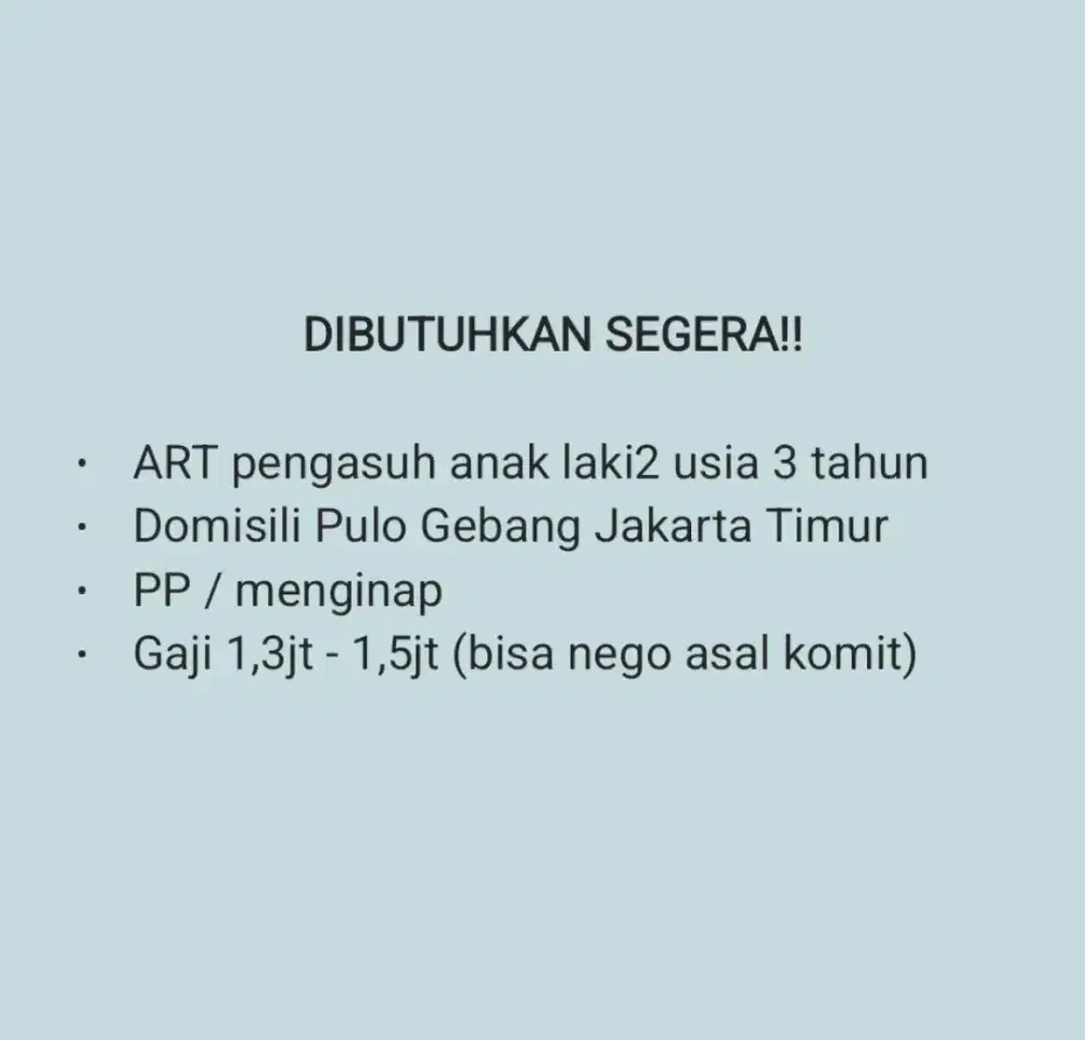 ART pengasuh anak balita (momong anak)