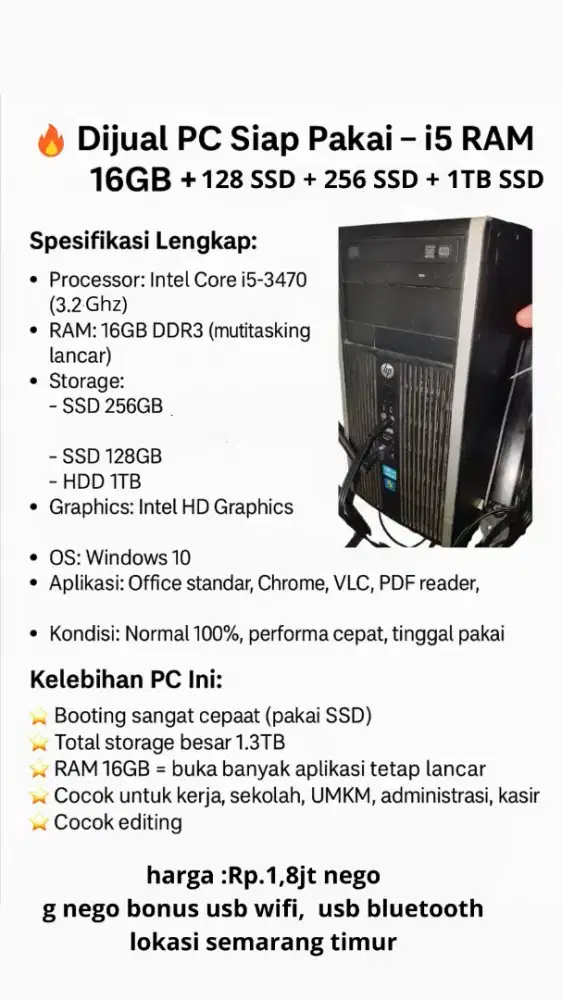 Pc Build Up Hp i5 16gb