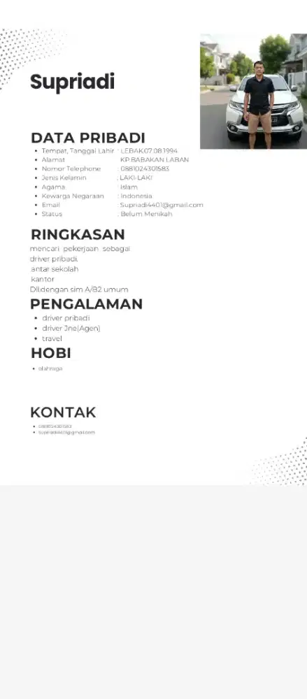 mencari kerjaan sebagai driver/supir