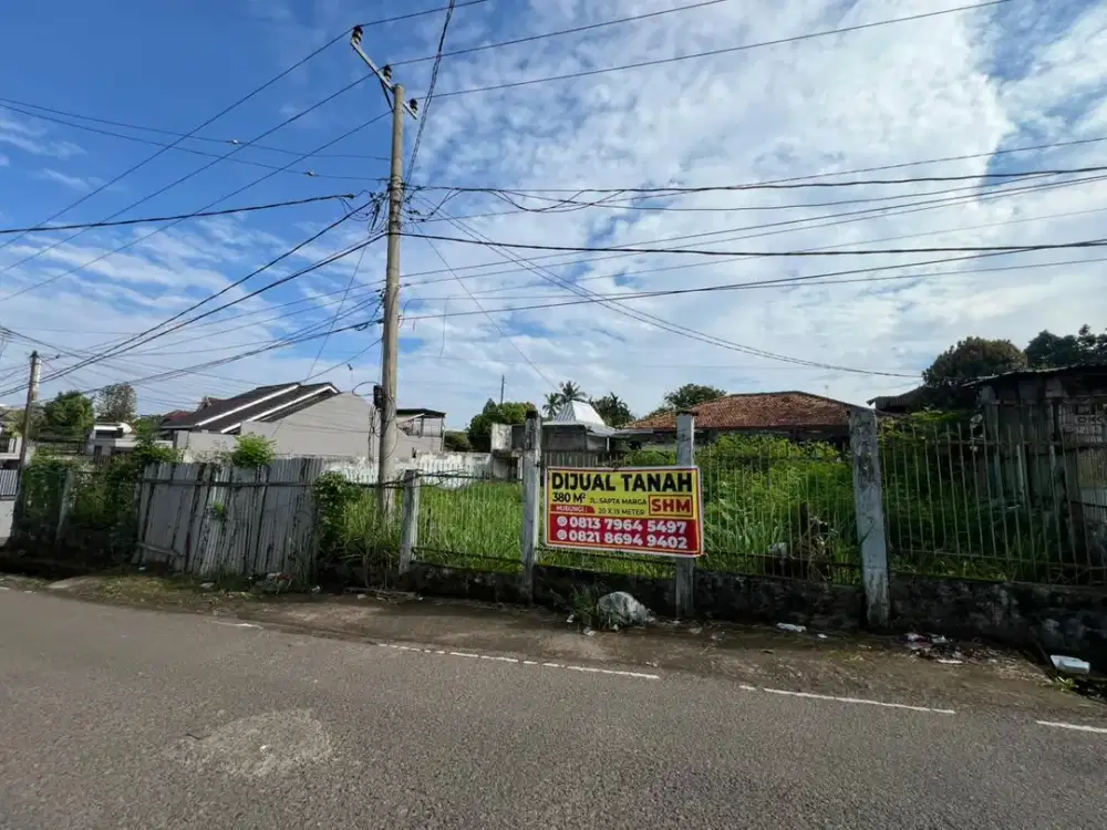 DIJUAL CEPAT TANAH LUAS 380 METER PERSEGI KENTEN SAPTA MARGA BEBAS BANJIR